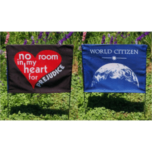 Front and back of two sided yard flag