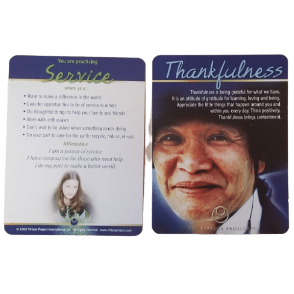 Classroom Virtue Cards front and back