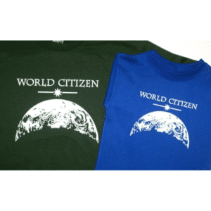 World Citizen T-Shirt on forest green and royal blue