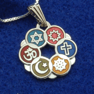 Smaller Silver-Plated Interfaith Pendant with Cloisonne