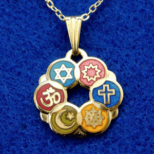 Charming Gold-Plated Interfaith Pendant with color accents