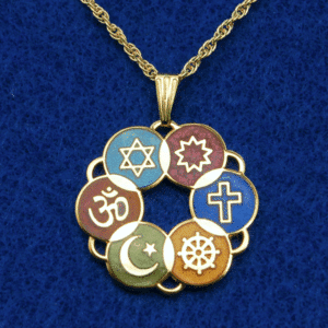 Large Gold Plated Cloisonne Interfaith Pendant