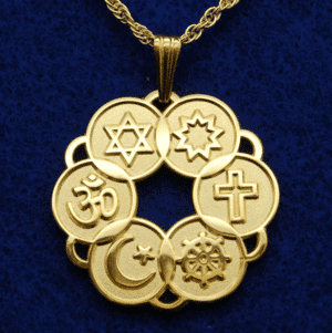 Beautiful Gold-Plated Interfaith Pendant with 6 symbols