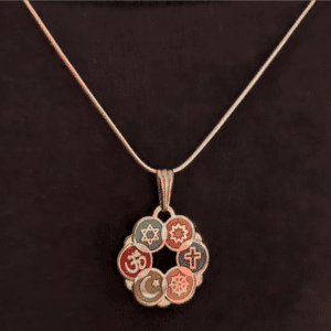Smaller Silver Plated Cloisonne Interfaith Pendant with silver plated snake chain