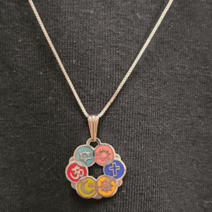 Smaller Silver Plated Cloisonne Interfaith Pendant with sterling silver box chain