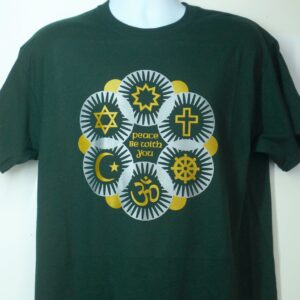 Interfaith T-shirt in Gold & Silver on green