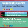 Dependable Denim and Grateful Green