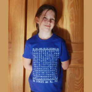 Virtues Word Search T-shirt in blue