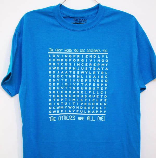 Virtues Word Search T-shirt in sapphire