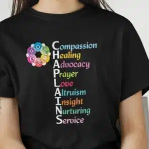 Interfaith Chaplain's Character T-shirt on Black