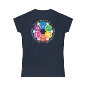 Peace Be with You Interfaith Women’s Softstyle Tee -Back of Navy Blue