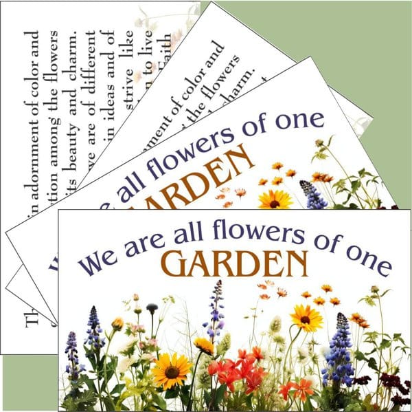 We are all flowers of one garden teaching card