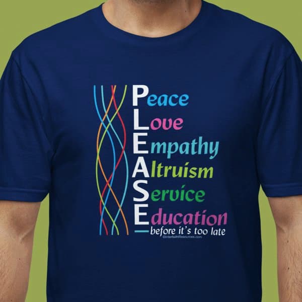 Please - Peace, Love & Empathy T-shirt in Navy - Closeup
