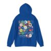 Bee Kind Honeycomb Quilt One-sided Hooded Sweatshirt - Back of Royal Blue with hood up