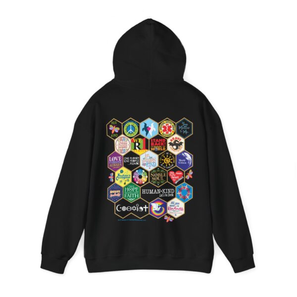 Bee Kind Honeycomb Quilt One-sided Hooded Sweatshirt - Back of Black with hood up