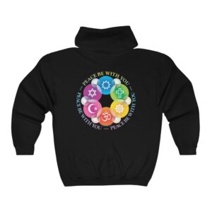 Interfaith Peace Be with You Full Zip Hooded Sweatshirt - Back on Black