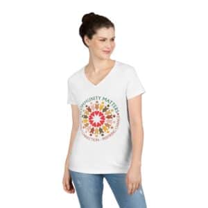 Community Matters Ladies’ V-Neck - White