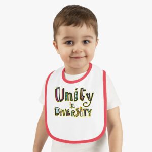Unity in Diversity Baby Bib with red trim