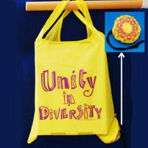 Unity in Diversity Tote Bag tucks into its own attached pouch