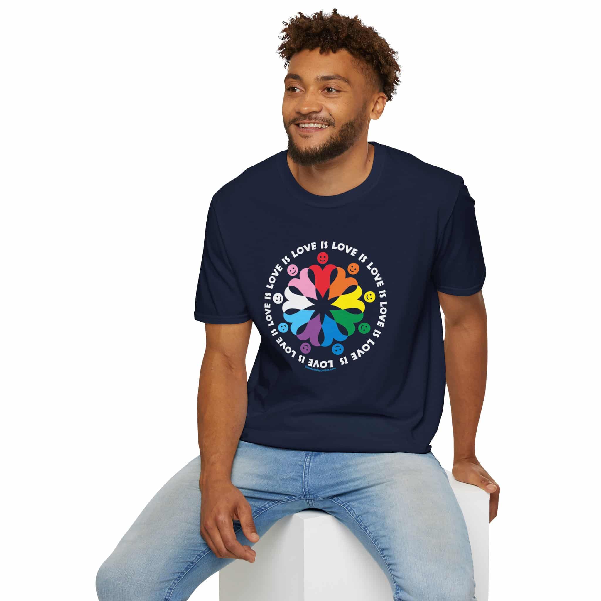 Love is Love Interlocking Heart People T-Shirt in LGBTQ Rainbow Colors - Image 18