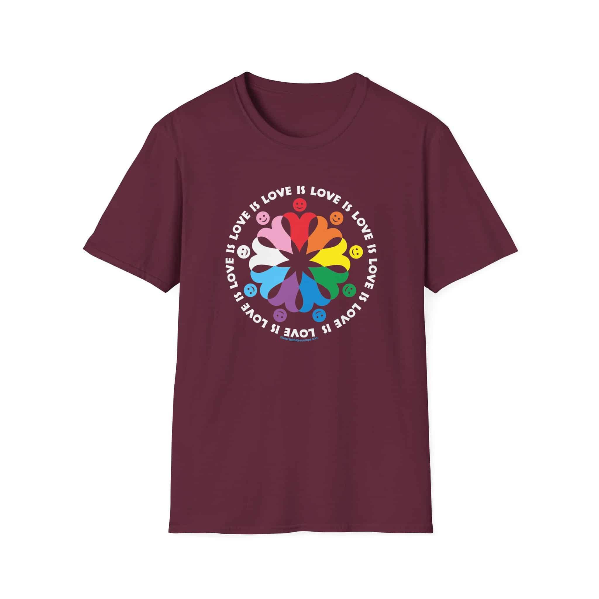 Love is Love Interlocking Heart People T-Shirt in LGBTQ Rainbow Colors - Image 5
