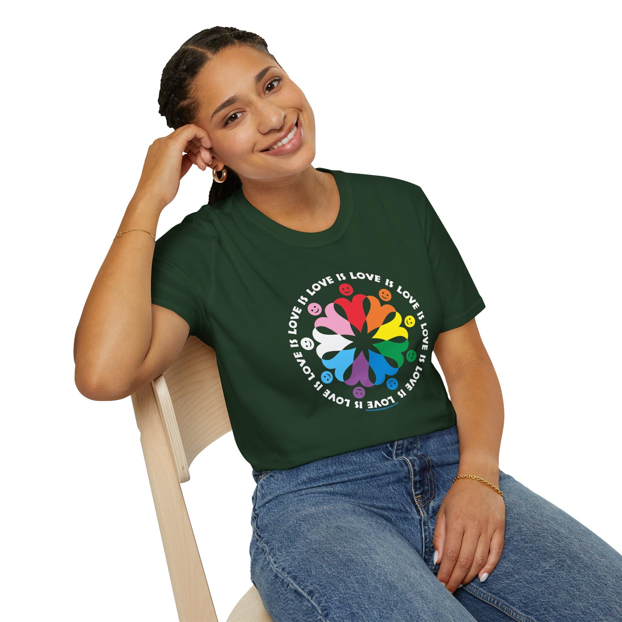 Love is Love Interlocking Heart People T-Shirt in LGBTQ Rainbow Colors - Image 21