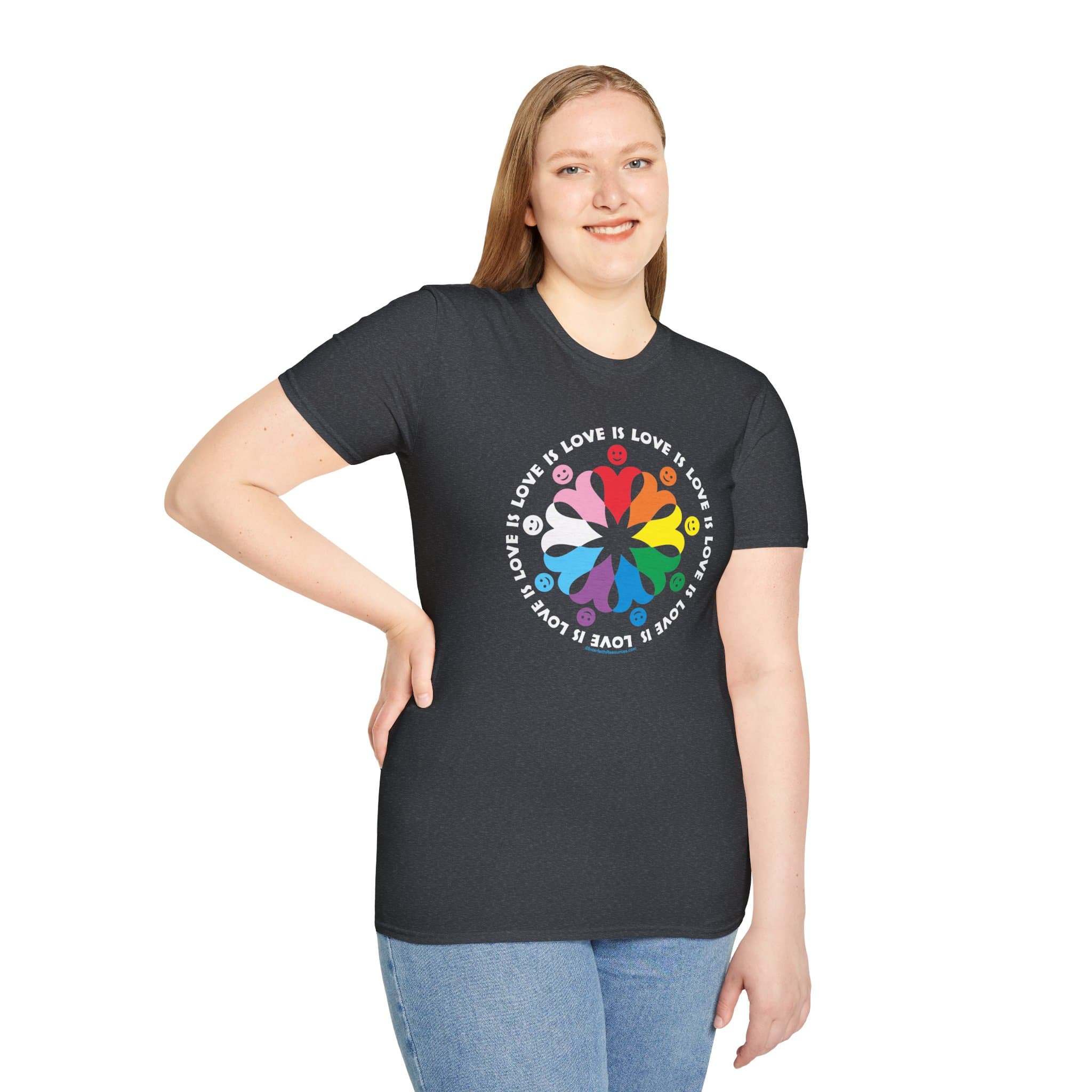 Love is Love Interlocking Heart People T-Shirt in LGBTQ Rainbow Colors - Image 11
