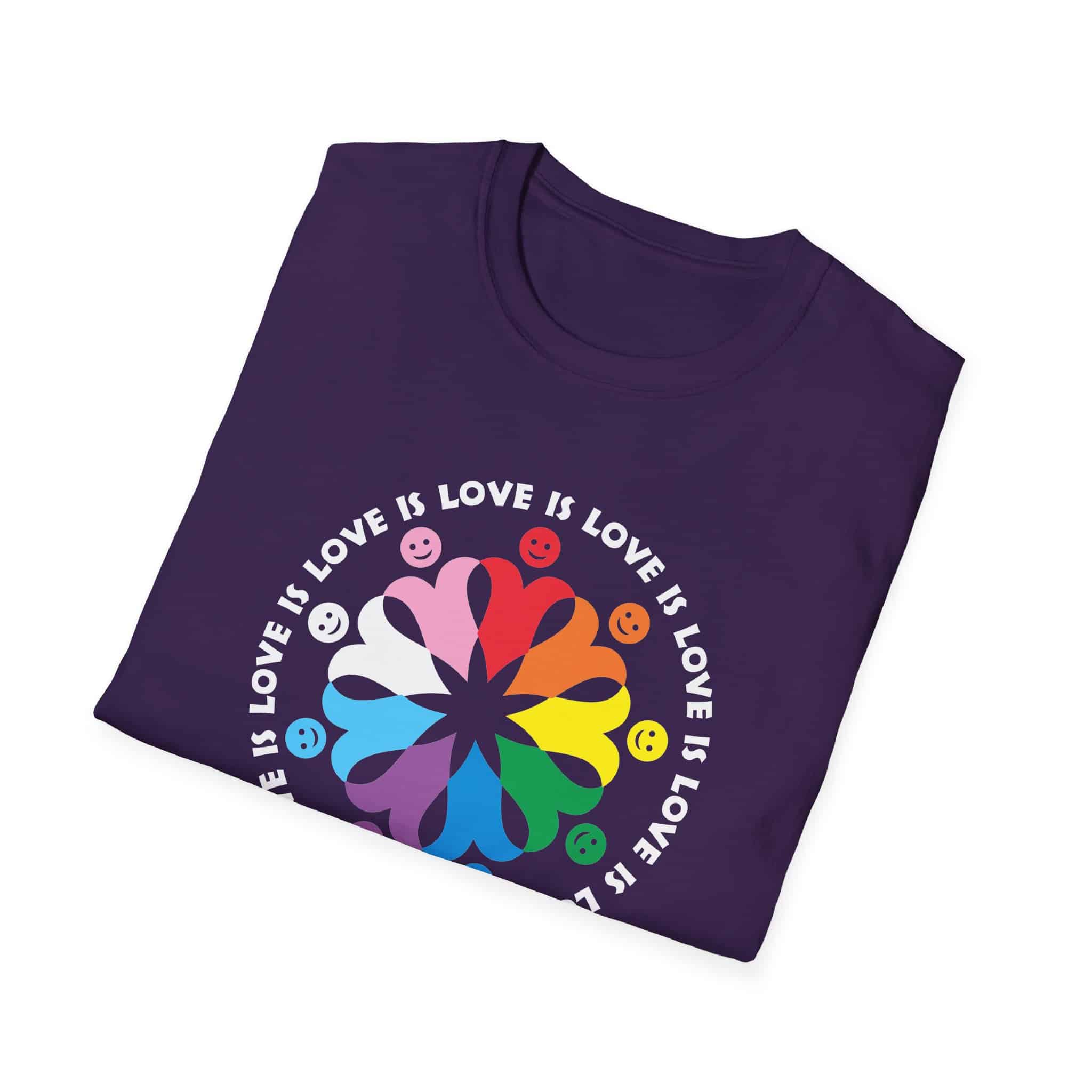 Love is Love Interlocking Heart People T-Shirt in LGBTQ Rainbow Colors - Image 2