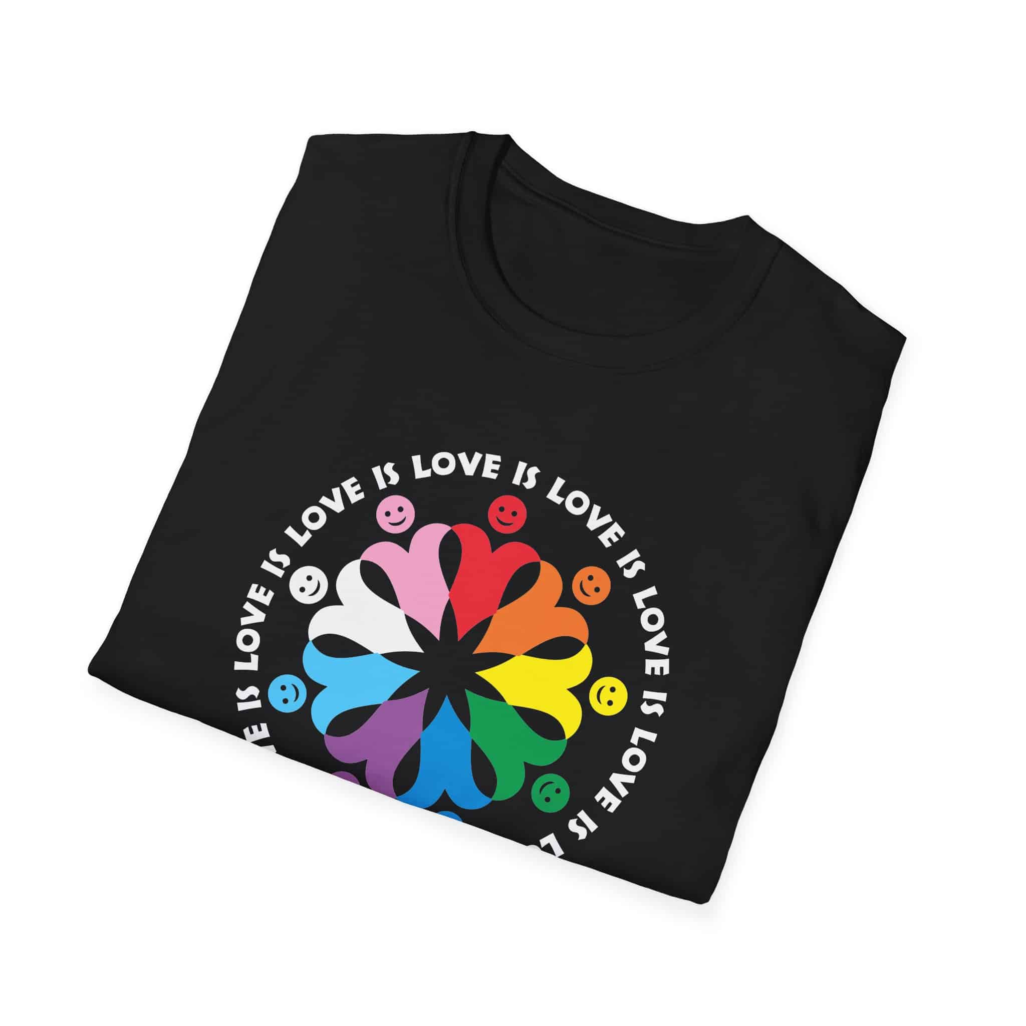 Love is Love Interlocking Heart People T-Shirt in LGBTQ Rainbow Colors - Image 29
