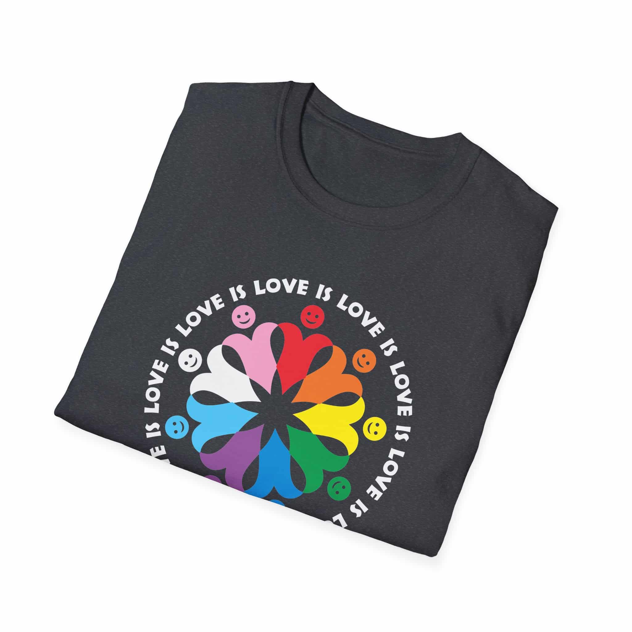 Love is Love Interlocking Heart People T-Shirt in LGBTQ Rainbow Colors - Image 12