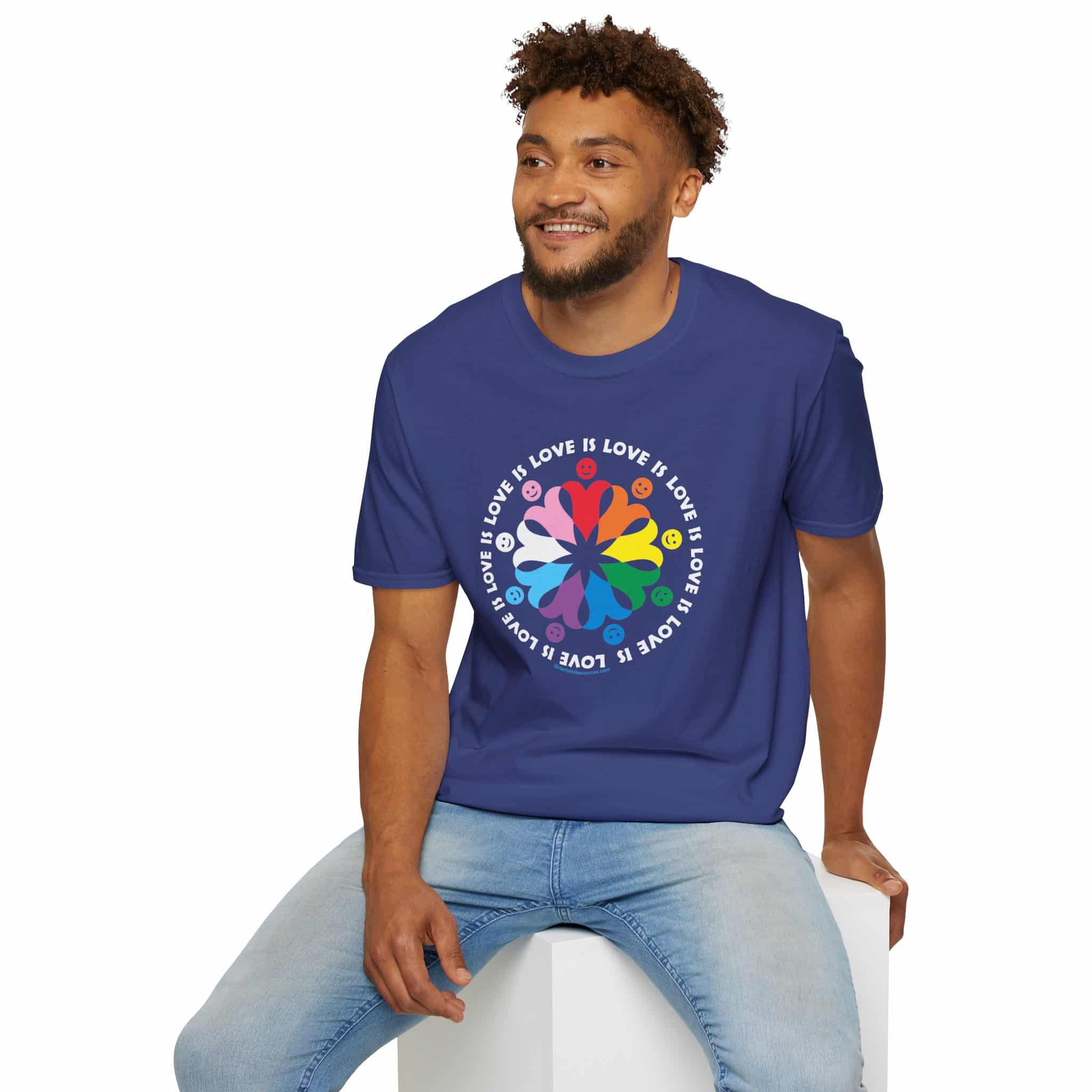 Love is Love Interlocking Heart People T-Shirt in LGBTQ Rainbow Colors - Image 14