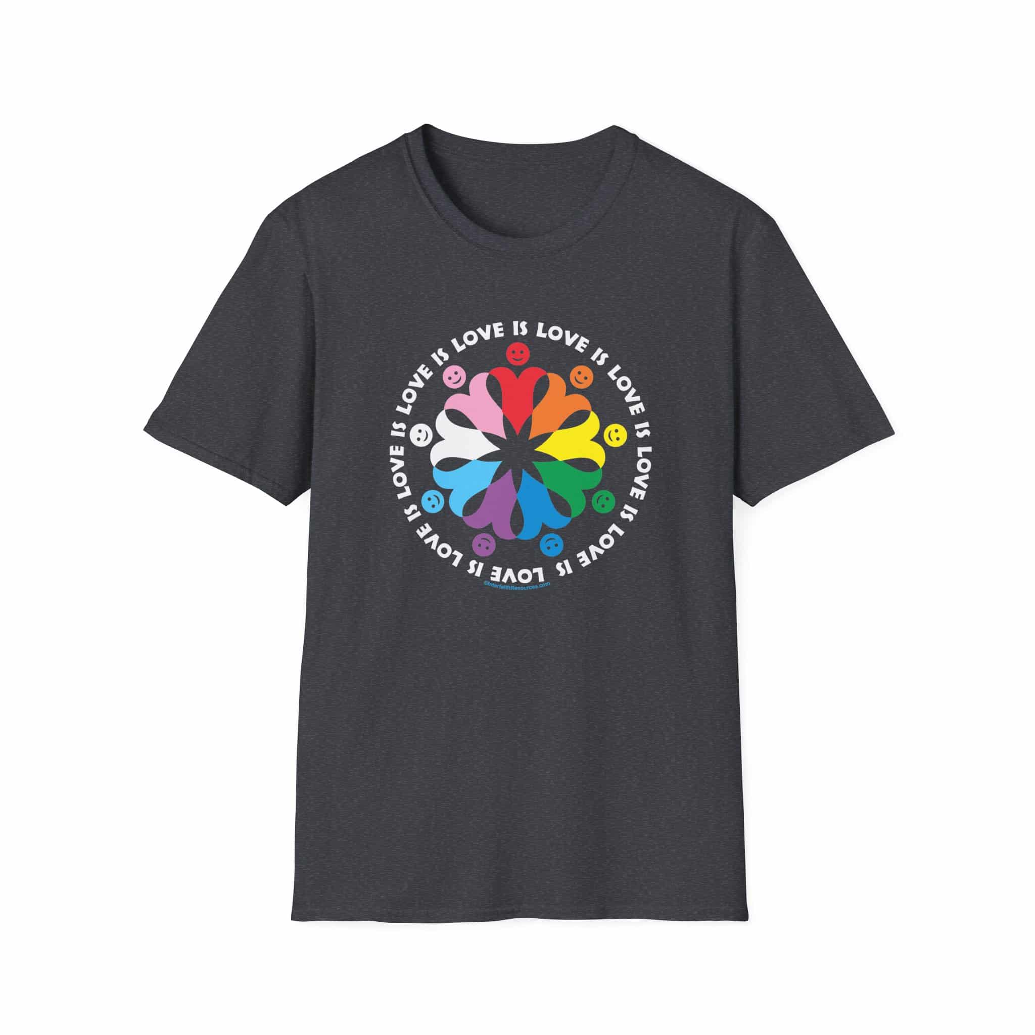 Love is Love Interlocking Heart People T-Shirt in LGBTQ Rainbow Colors - Image 13