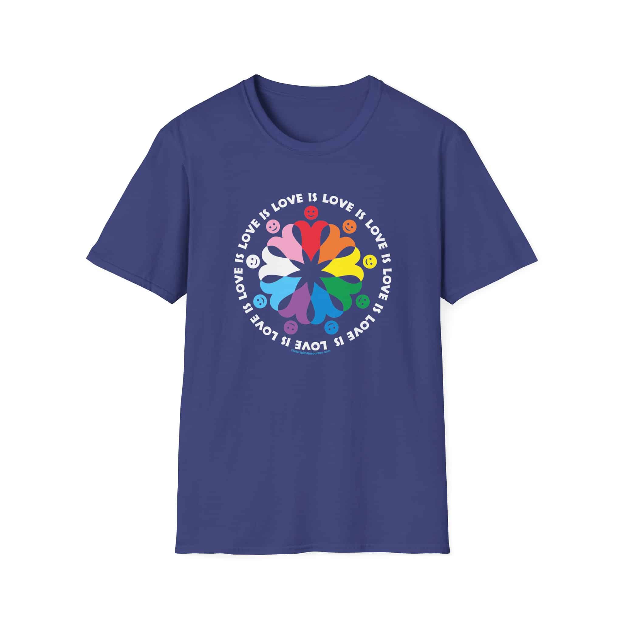 Love is Love Interlocking Heart People T-Shirt in LGBTQ Rainbow Colors - Image 17