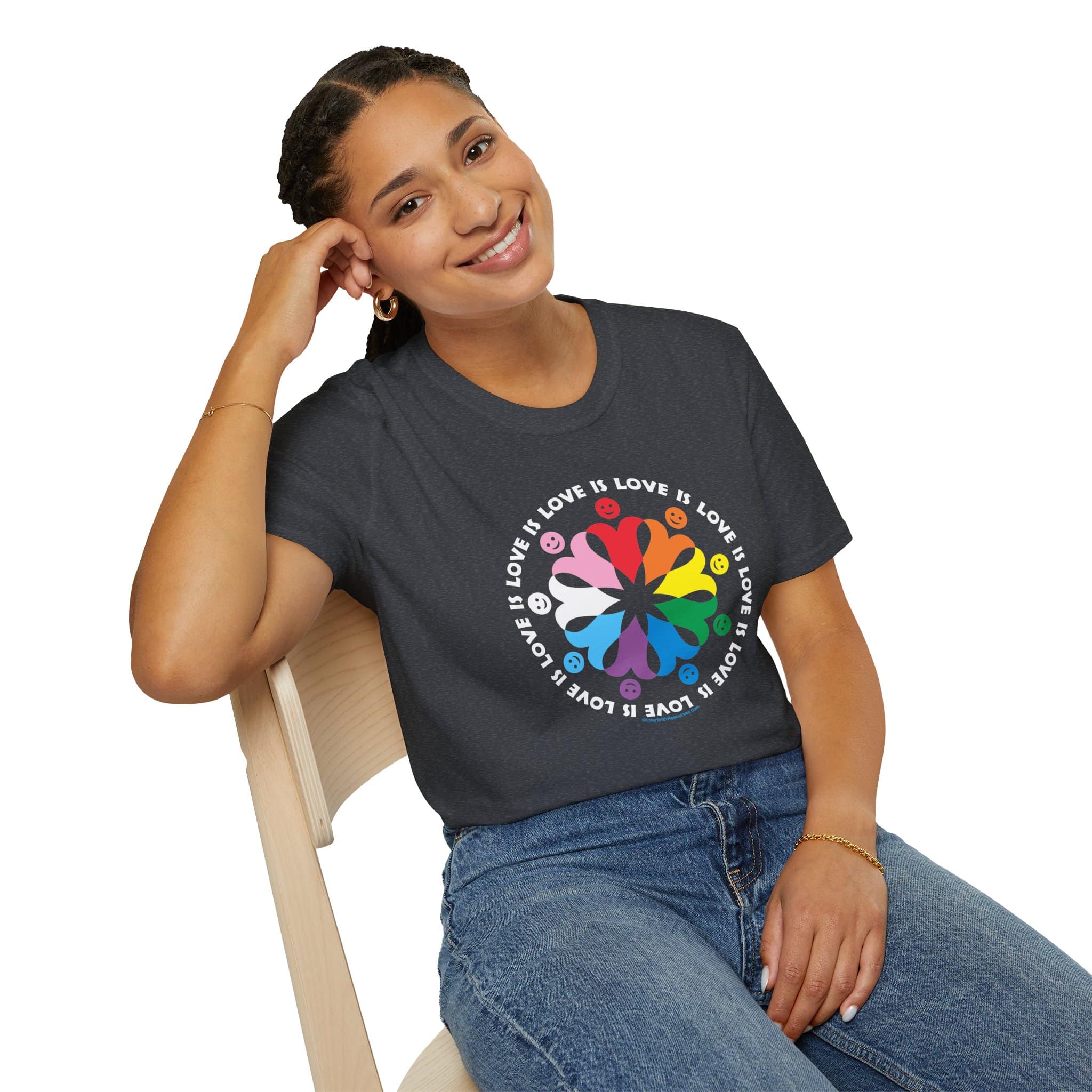 Love is Love Interlocking Heart People T-Shirt in LGBTQ Rainbow Colors - Image 10