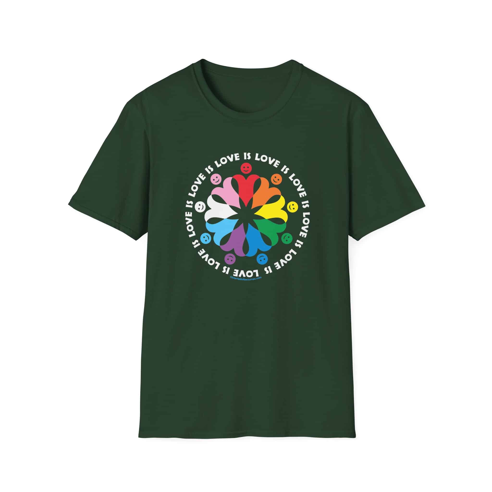 Love is Love Interlocking Heart People T-Shirt in LGBTQ Rainbow Colors - Image 7