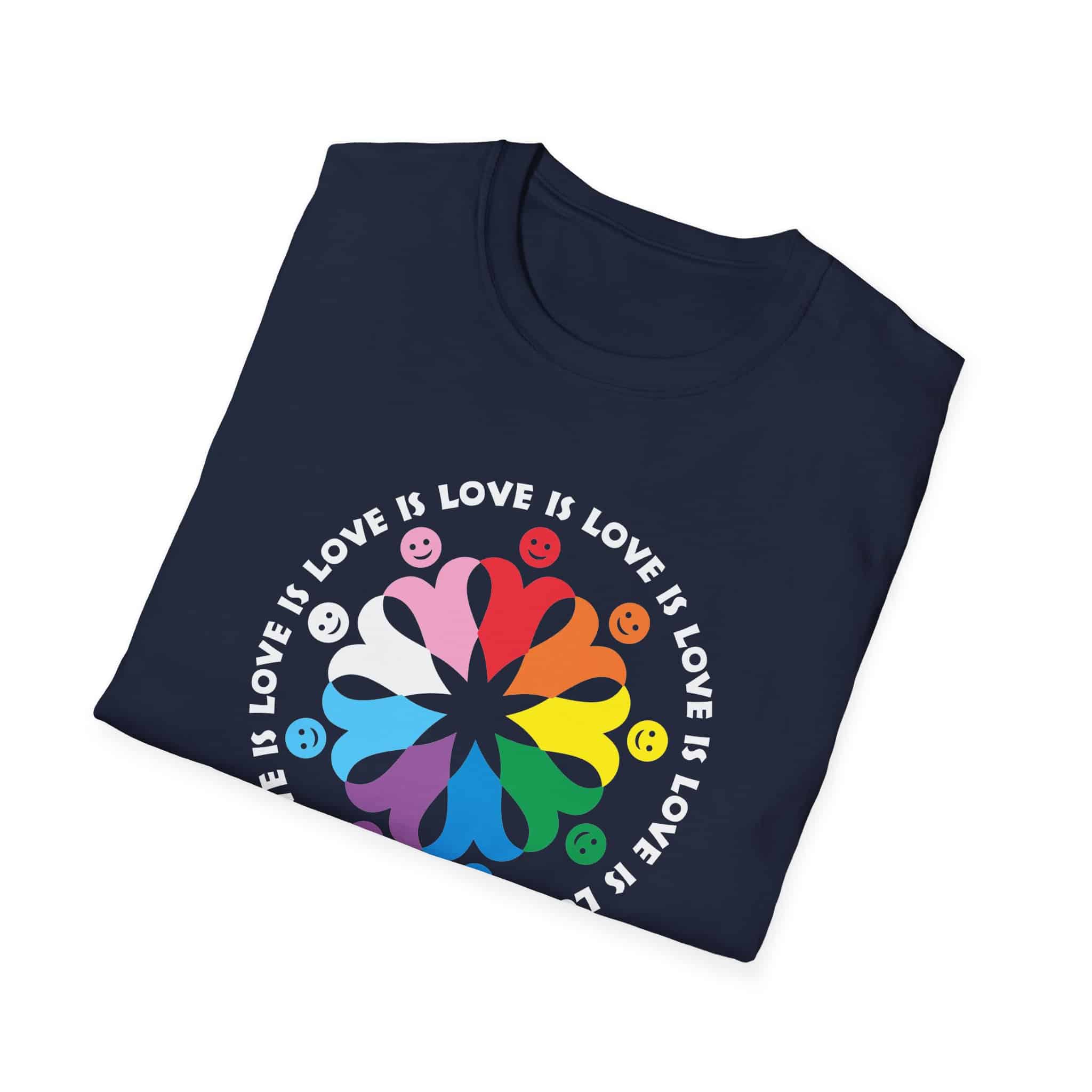 Love is Love Interlocking Heart People T-Shirt in LGBTQ Rainbow Colors - Image 19