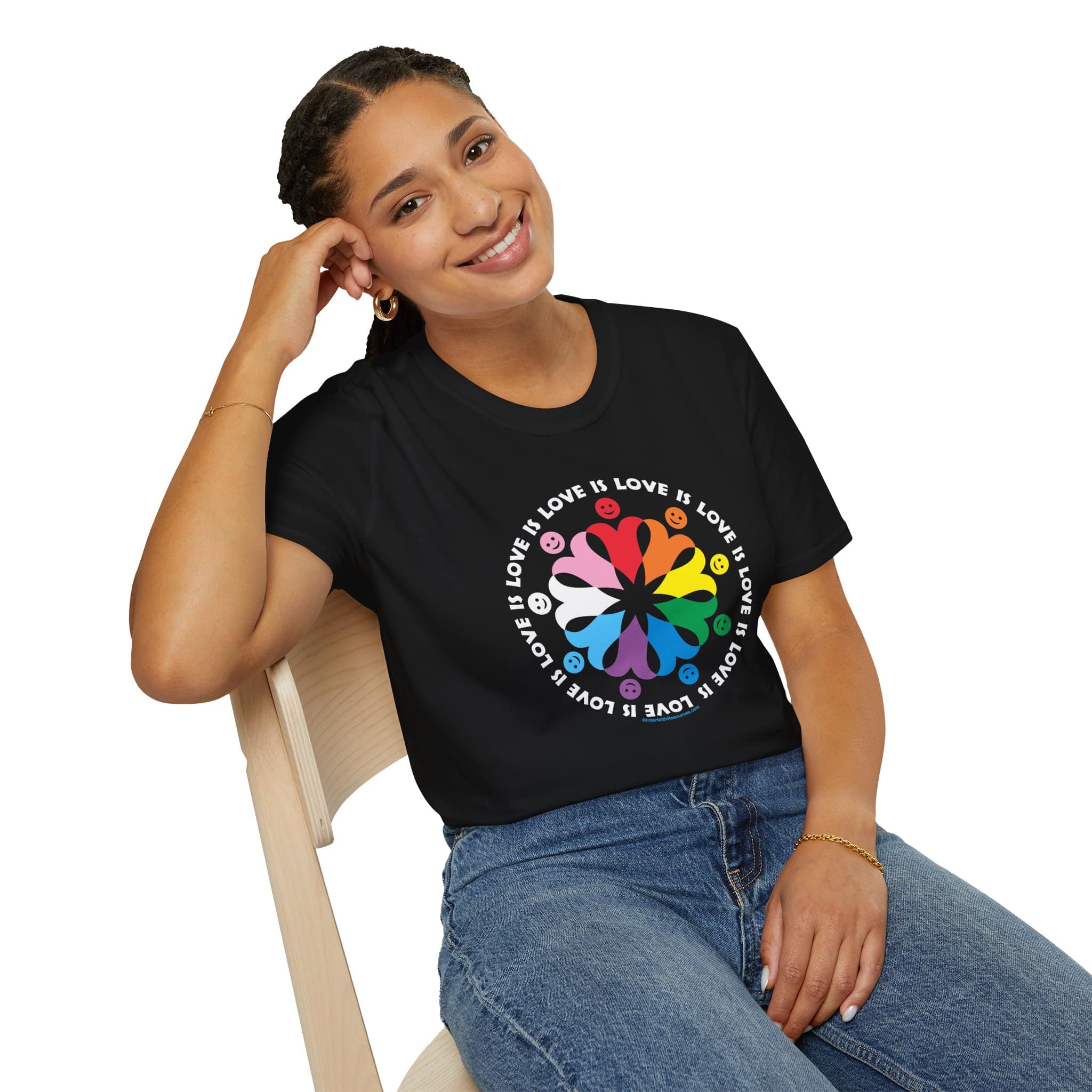 Love is Love Interlocking Heart People T-Shirt in LGBTQ Rainbow Colors - Image 28