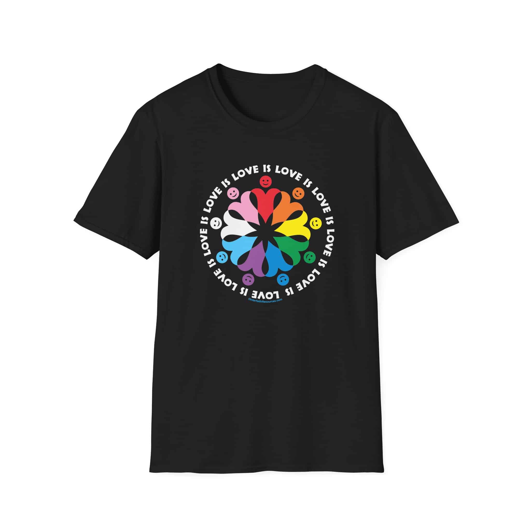 Love is Love Interlocking Heart People T-Shirt in LGBTQ Rainbow Colors - Image 30