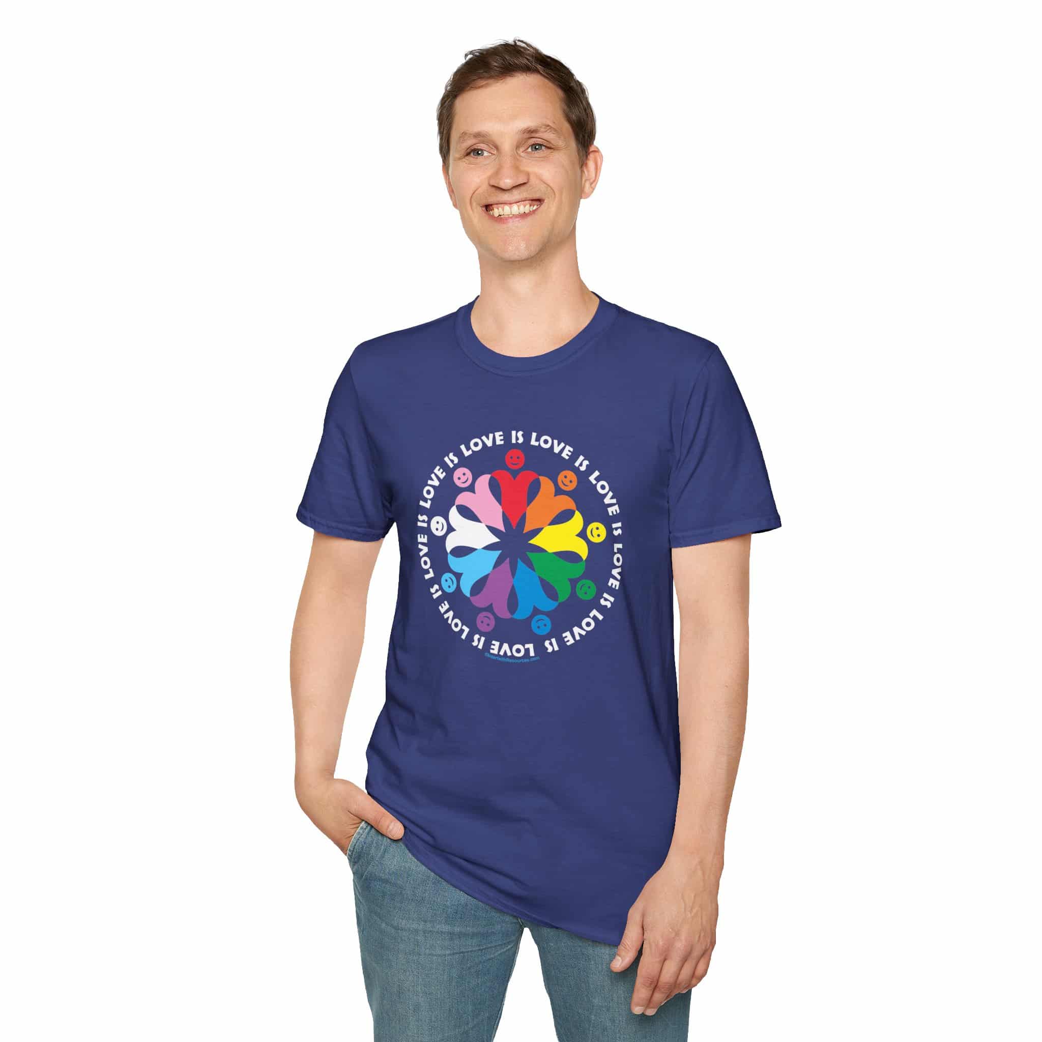 Love is Love Interlocking Heart People T-Shirt in LGBTQ Rainbow Colors - Image 15