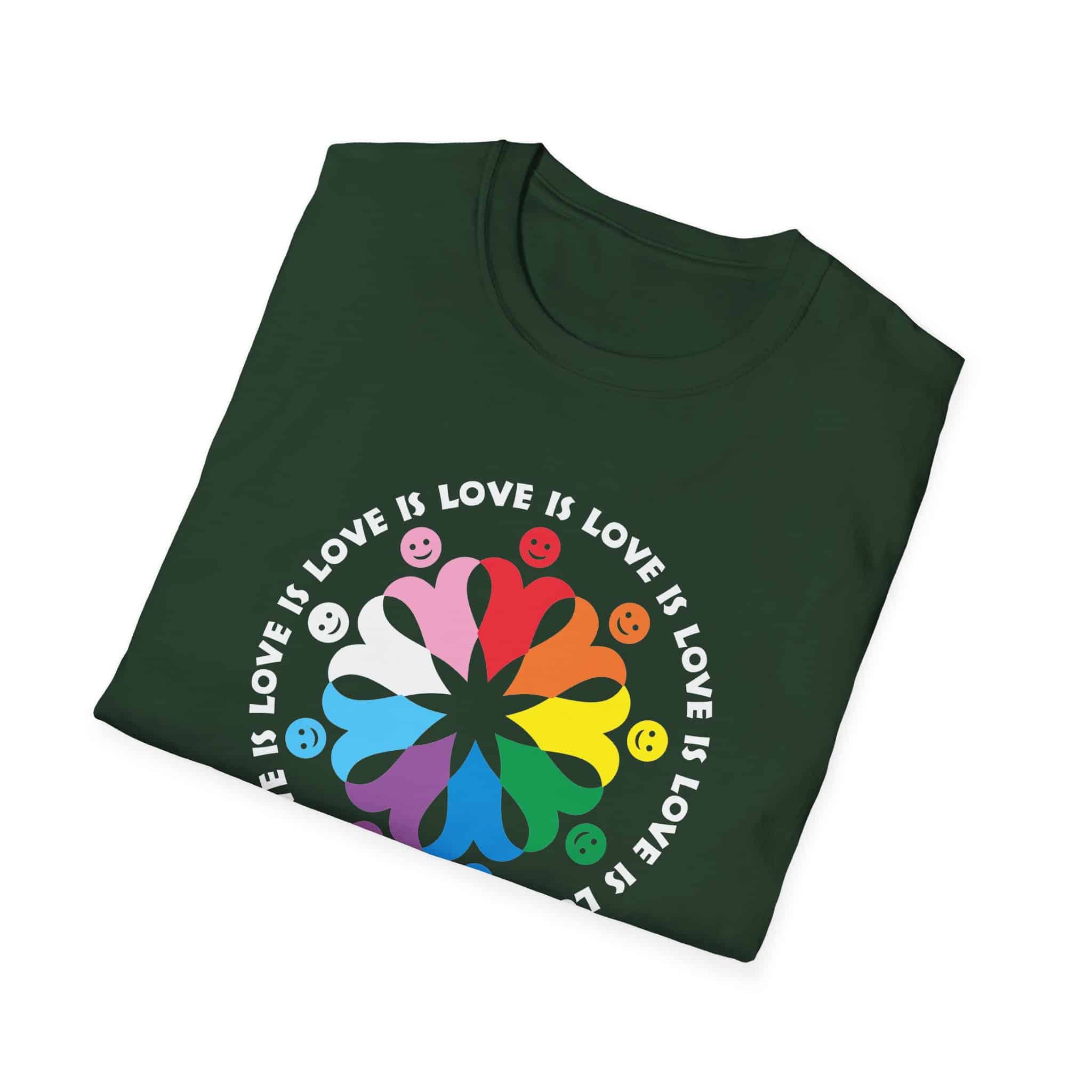 Love is Love Interlocking Heart People T-Shirt in LGBTQ Rainbow Colors - Image 22