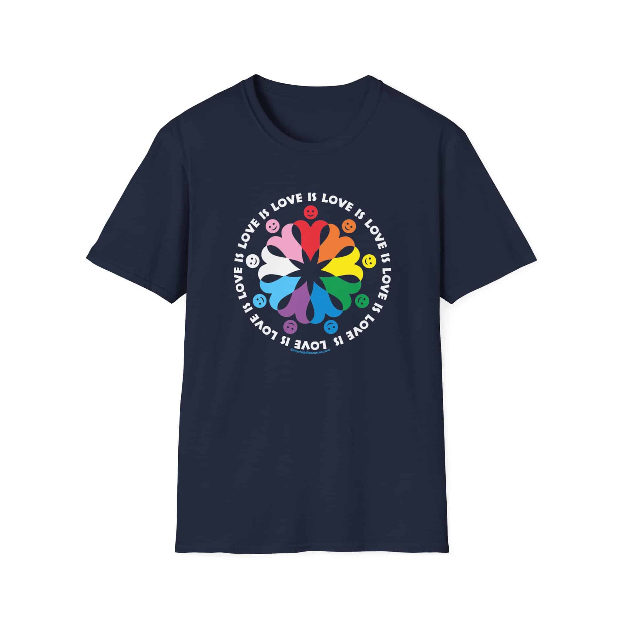 Love is Love Interlocking Heart People T-Shirt in LGBTQ Rainbow Colors - Image 20