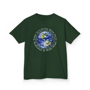 [Earth] My Home in 18 Languages, Kid’s Tee - Forest Green