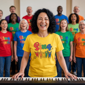 SING Multi-Colored Choir T-Shirt to celebrate the beauty of song